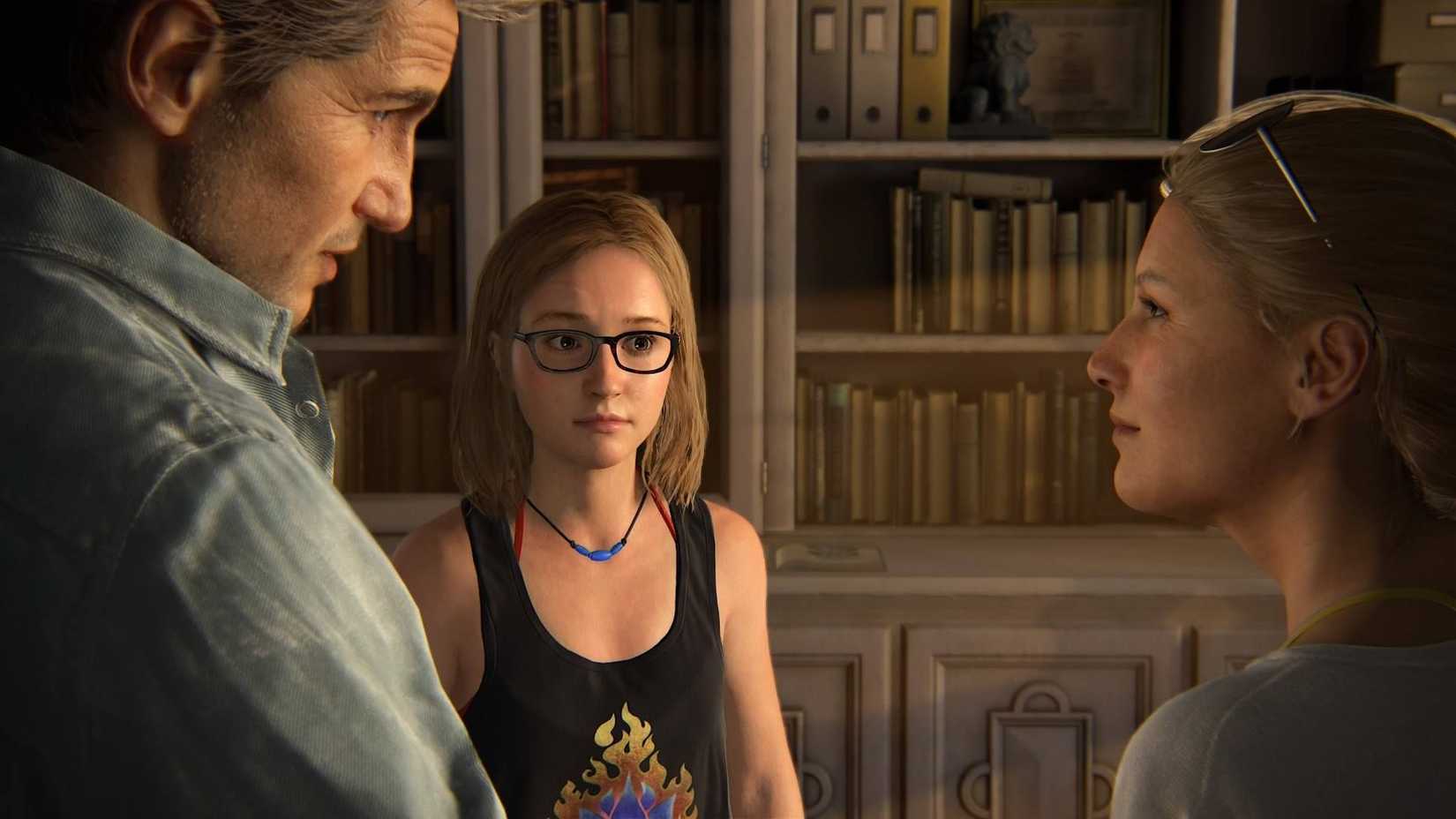 Cassie, Drake's Daughter, with her parents, Nate and Elena in Uncharted 4. 