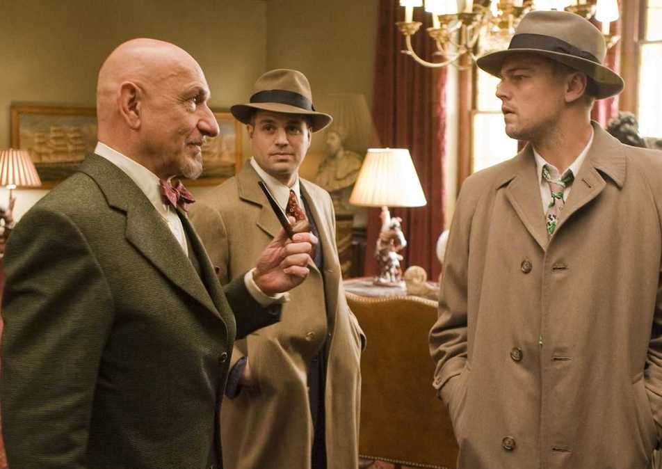 Ben Kingsley talking to Leonardo DiCaprio and Mark Ruffalo in Shutter Island