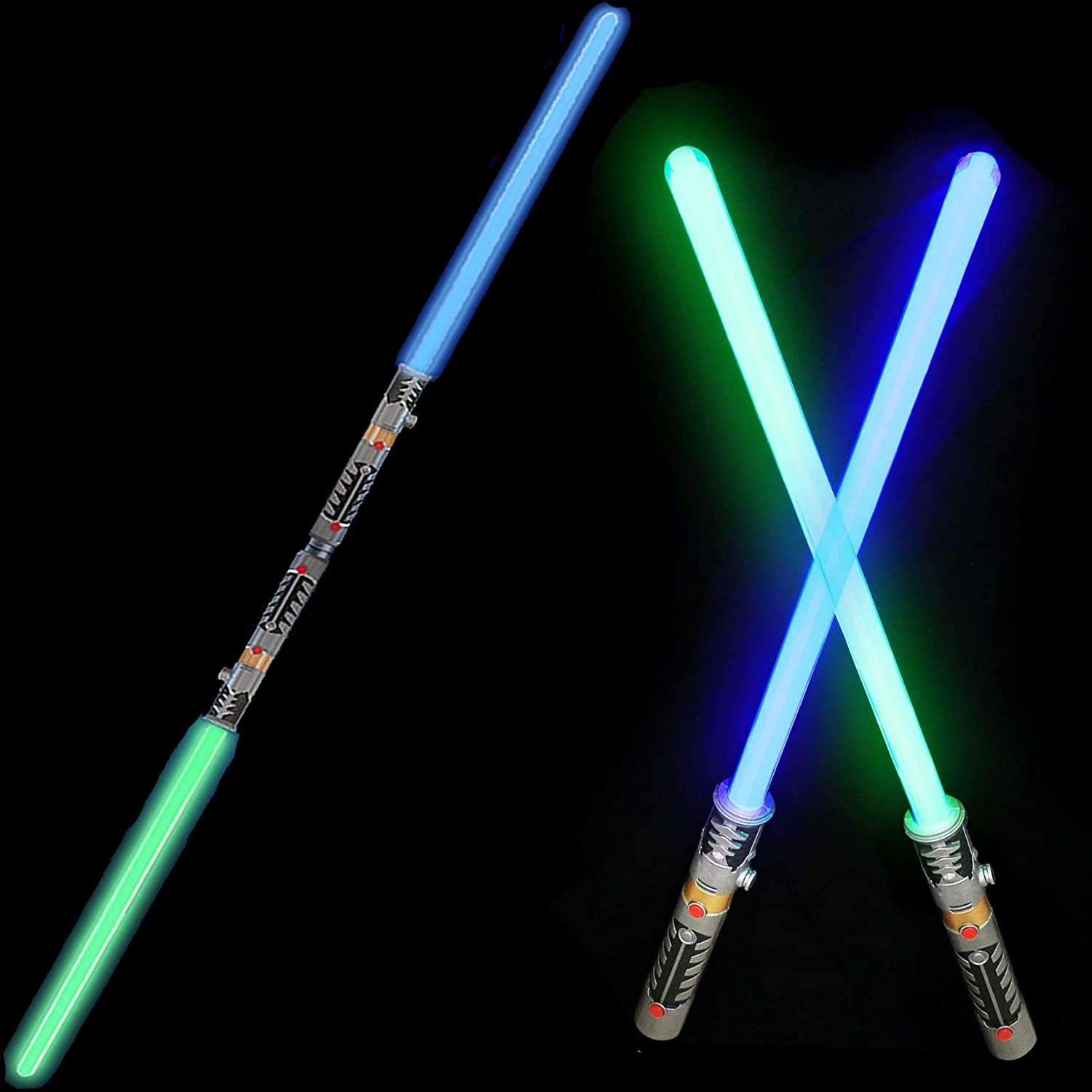 2-in-1 LED Light Up Swords Set FX Double Bladed Dual Sabers a