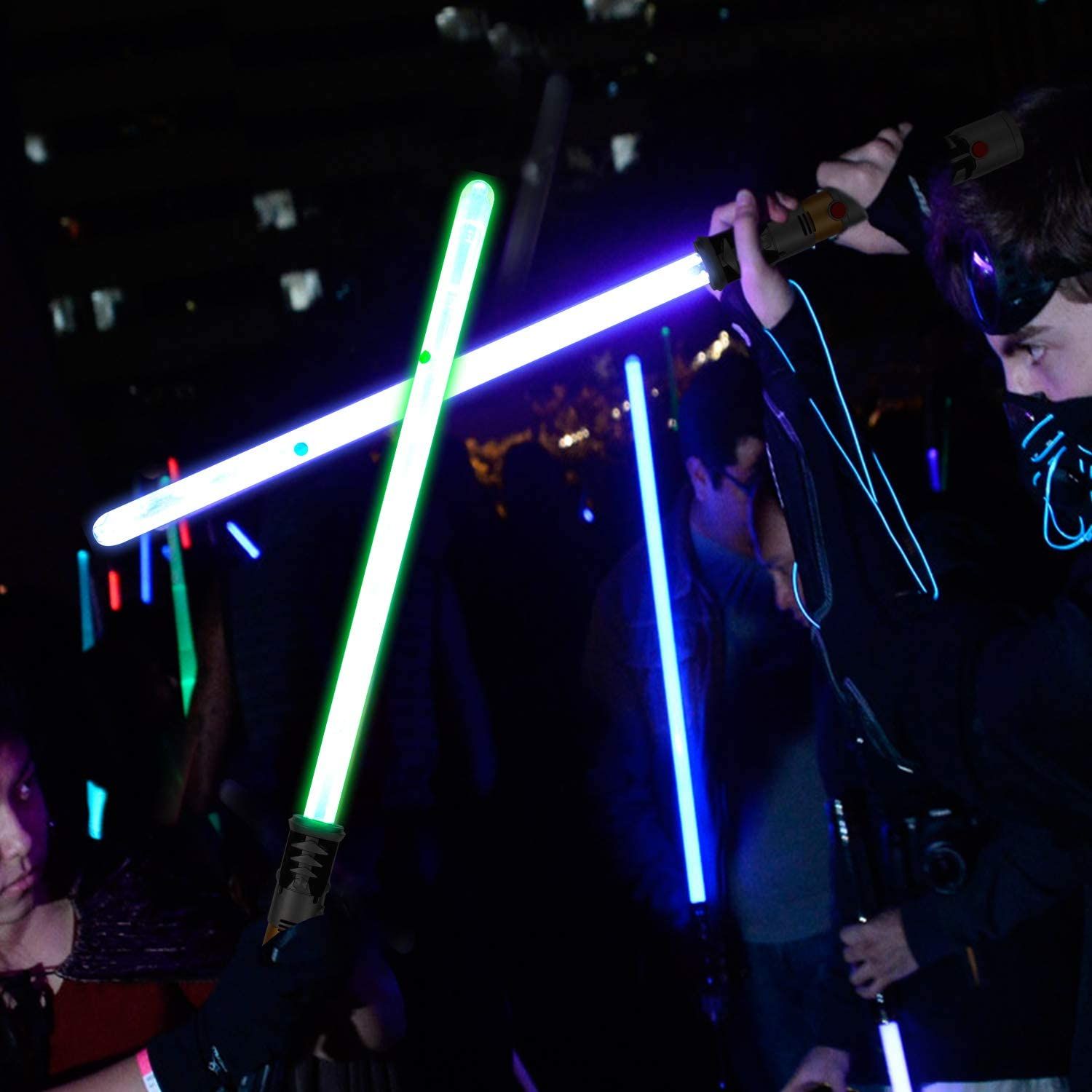 2-in-1 LED Light Up Swords Set FX Double Bladed Dual Sabers b