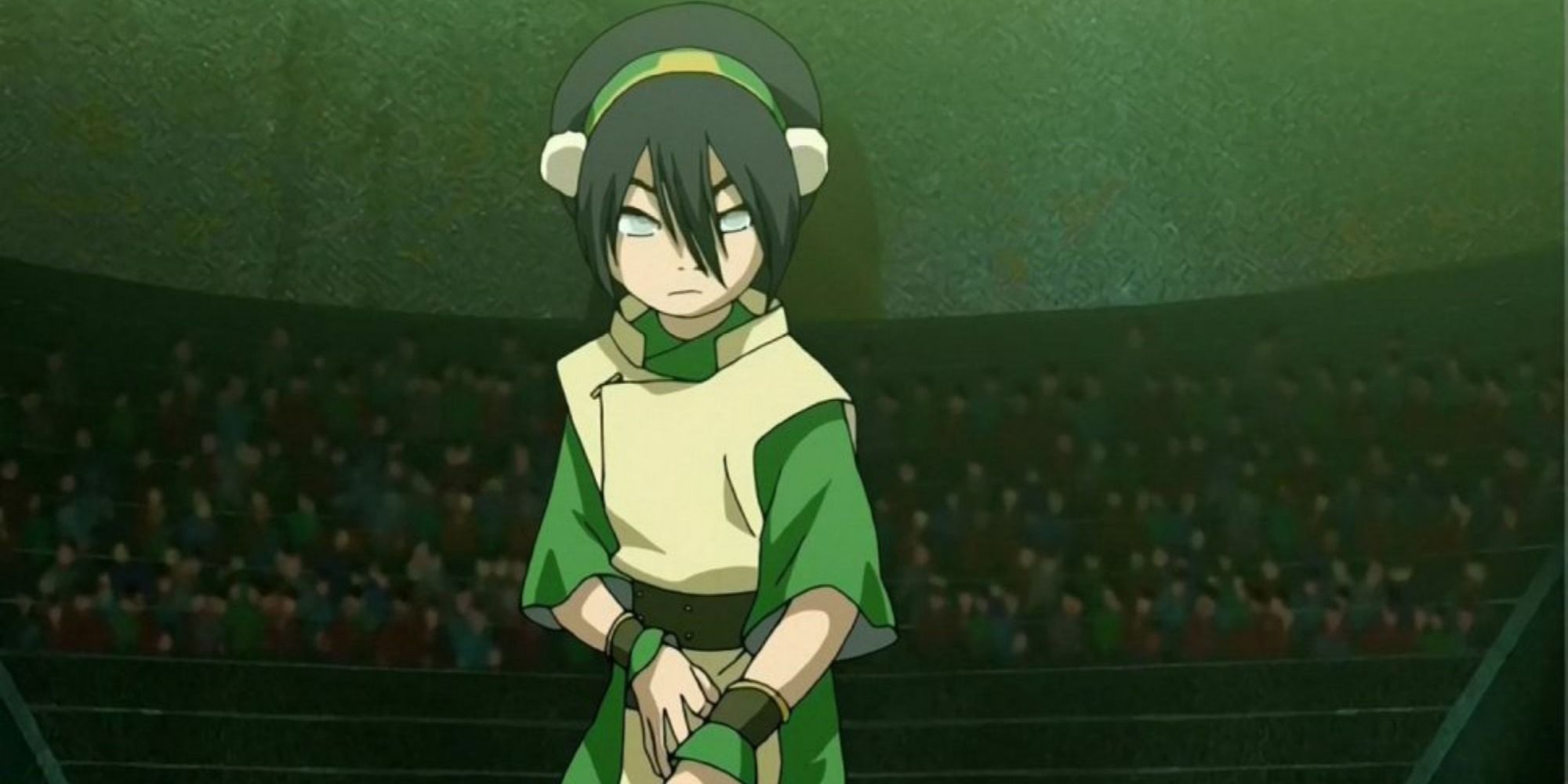 A profile of Toph in a ready stance from Avatar: The Last Airbender