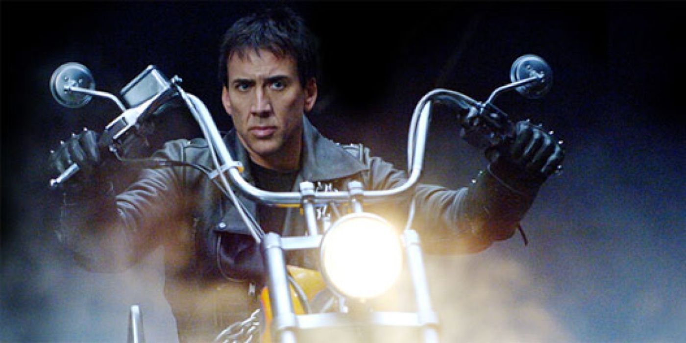 Ghost Rider 2007 Nicolas Cage as Johnny Blaze on Motorcycle Fog