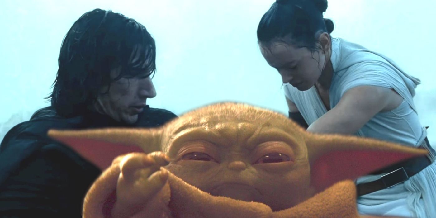 Rey Kylo Ren Force Heal em The Rise of Skywalker e Baby Yoda em The Mandalorian