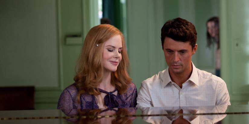 Matthew Goode as Charlie Stoker sitting with Nicole Kidman as Evelyn Stoker in Stoker.