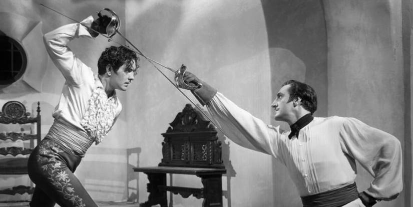 Two men fighting with swords in The Mark Of Zorro
