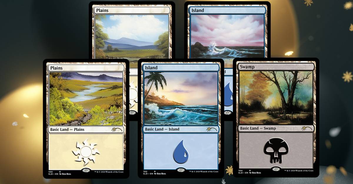 bob ross mtg cards New Secret Lair Features Bob Ross Paintings on 10 Lands