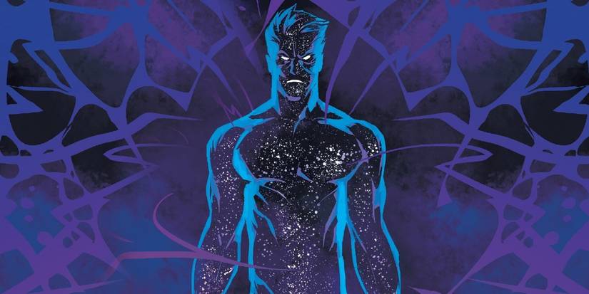 Avengers villain Korvac shows his cosmic form on a purple background