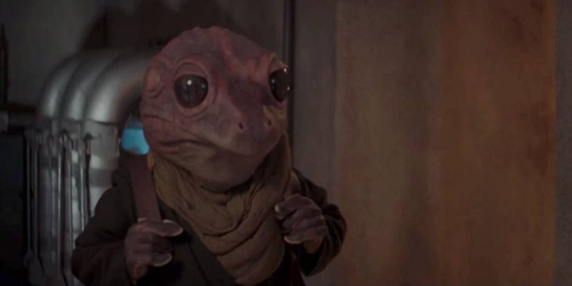 Леди-Лягушка несет свой контейнер с яйцами в ангаре Пели