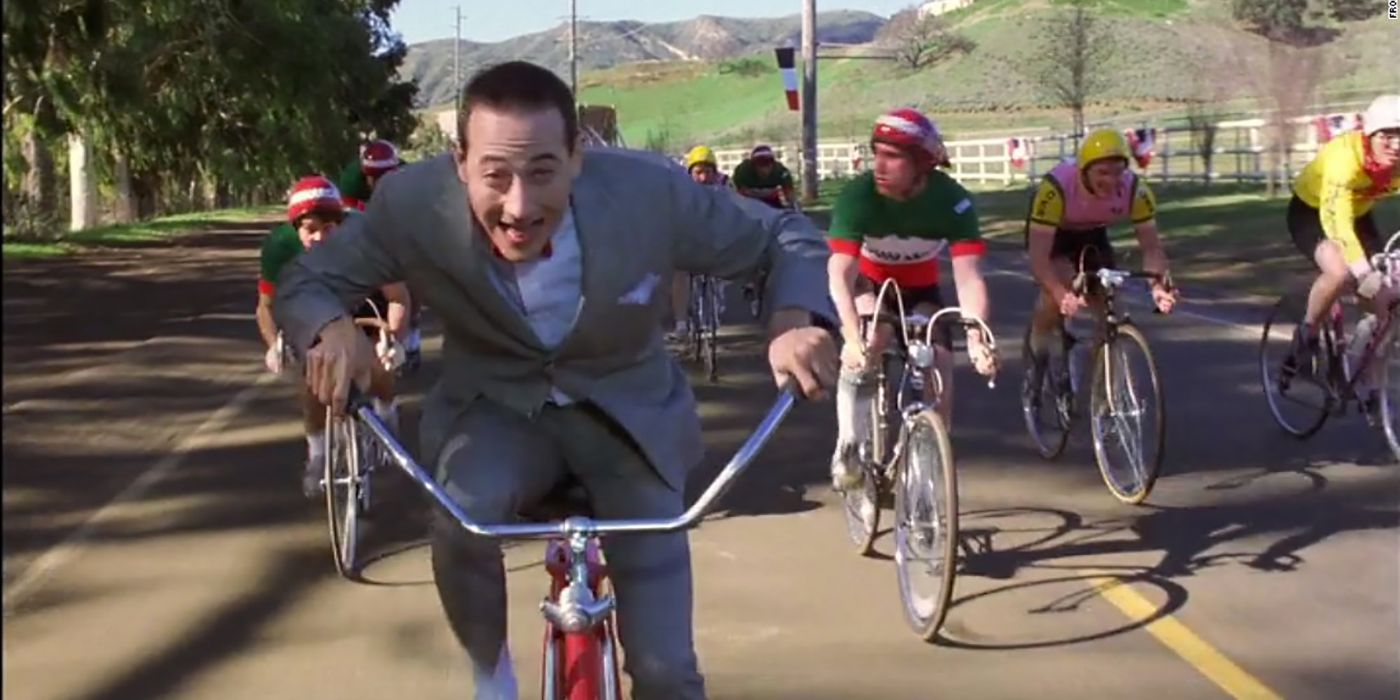 Pee-wee riding his bike in Pee Wee&rsquo;s Big Adventure