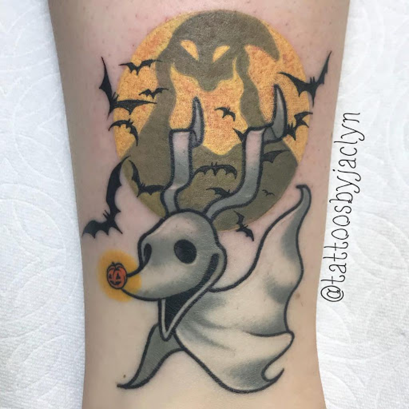 Jack Skellington and Zero: Dark Charm Tattoos