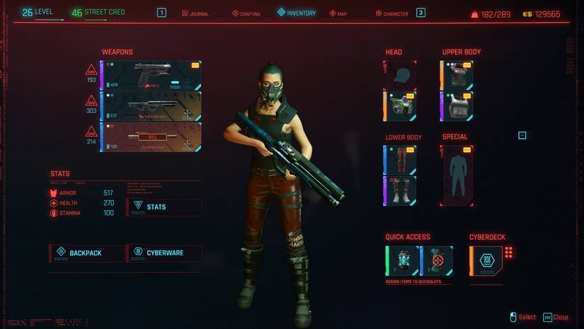 Cyberpunk 2077 Character Screen