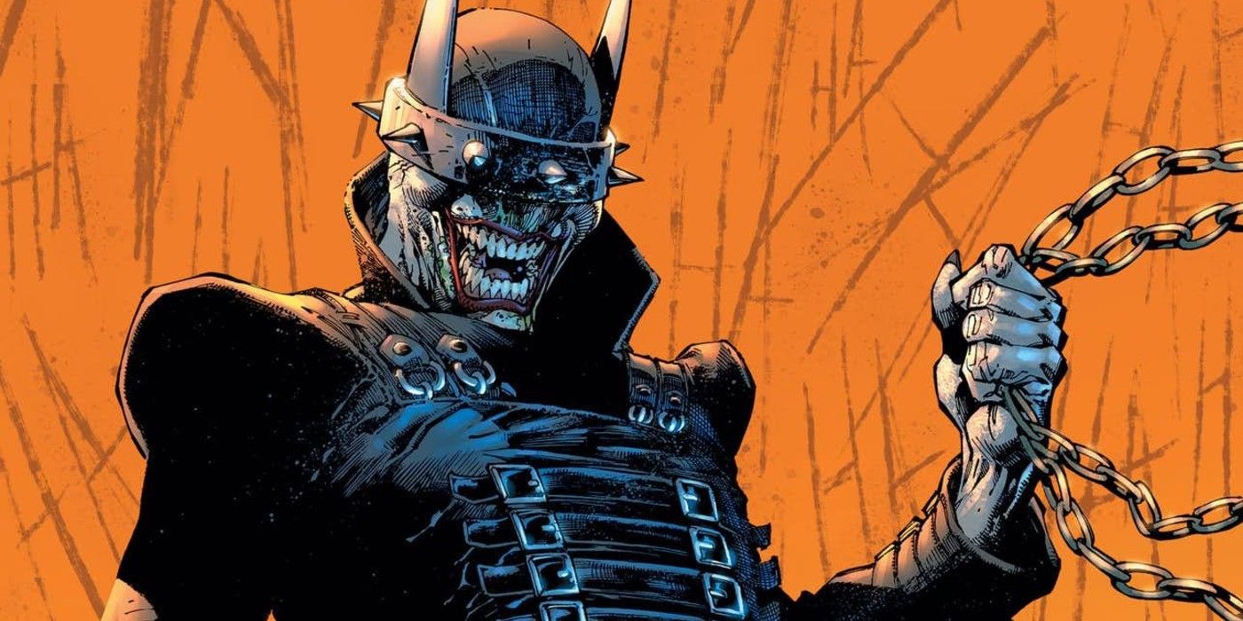 The Batman Who Laughs wears a spiked helmet and armor