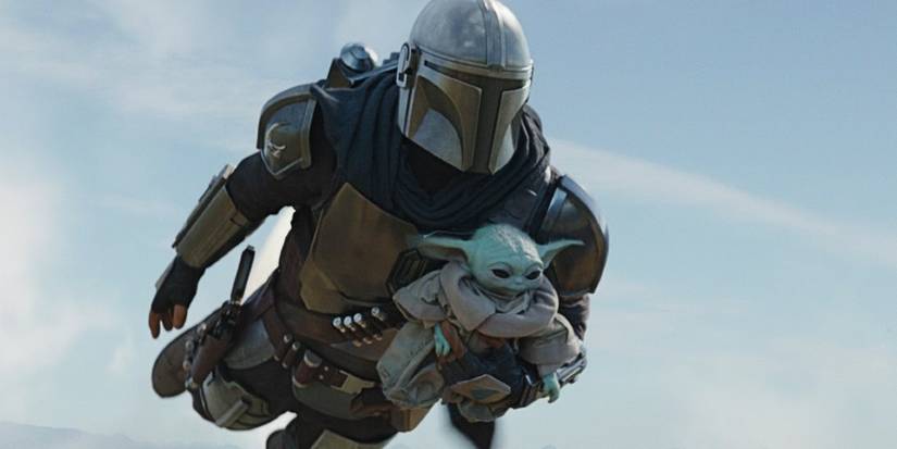 Mando and Grogu flying in The Mandalorian