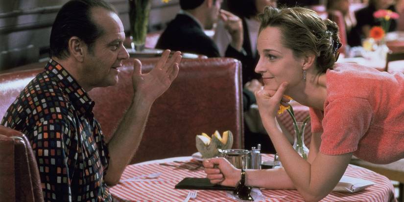 A still from As Good as it Gets with Melvin Udall (Jack Nicholson) conversing with Carol Connelly (Helen Hunt) at a diner table