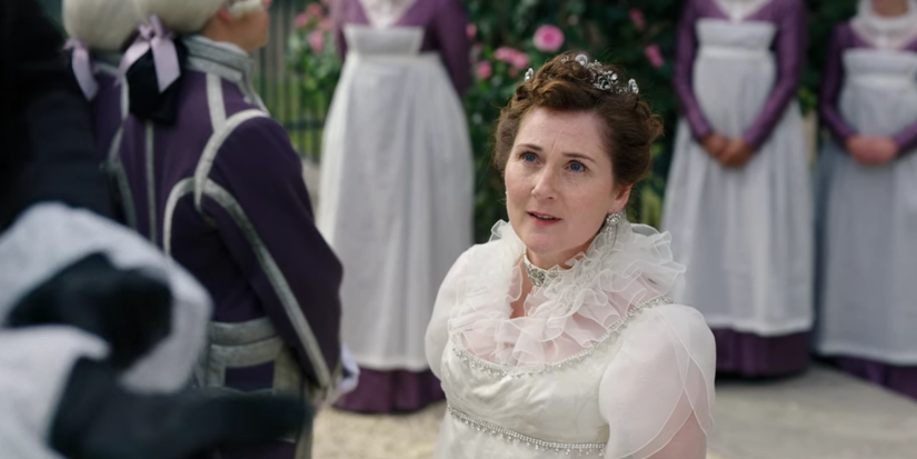 Violet looking up at someone in Bridgerton