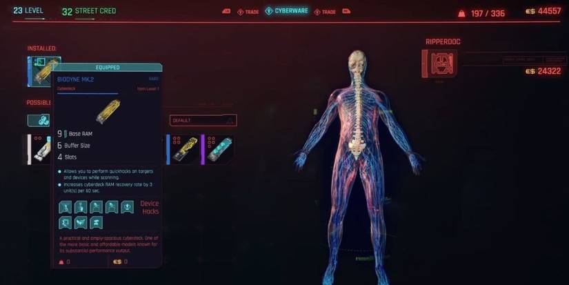 A player visits a Ripperdoc to upgrade V using Cyberware in Cyberpunk 2077