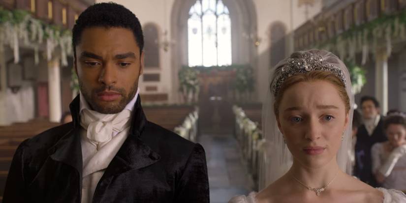 Daphne e Simon em seu casamento na primeira temporada de Bridgerton.