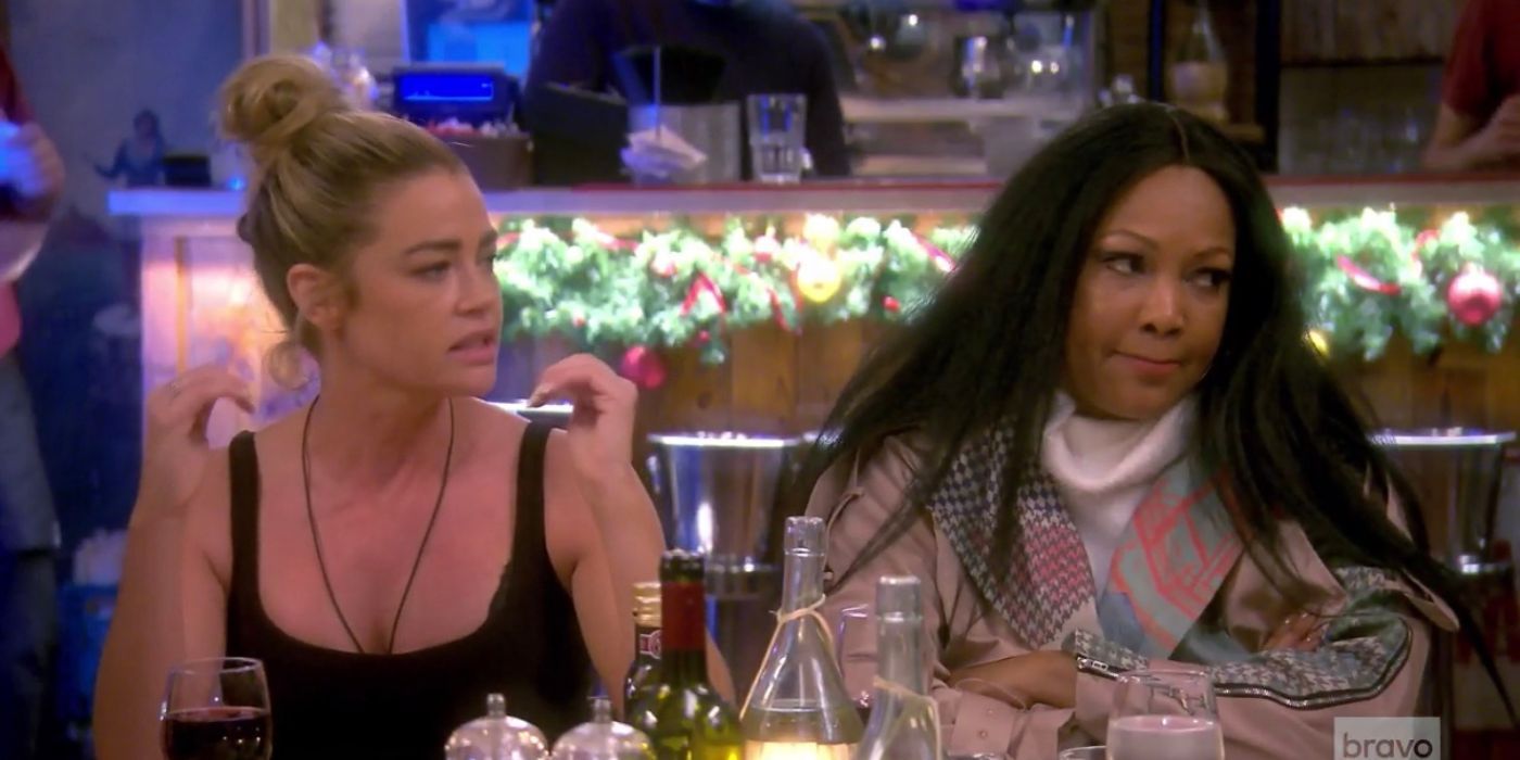 Denise and Garcelle talking at dinner on RHOBH
