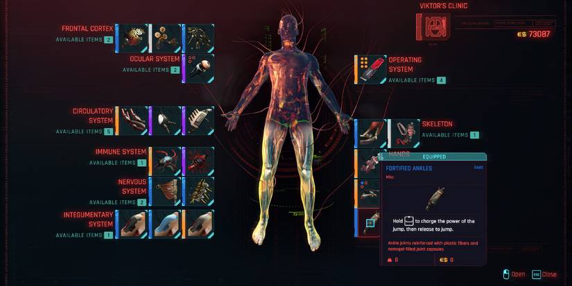 Menu Screen for Charge Jump in Cyberpunk 2077