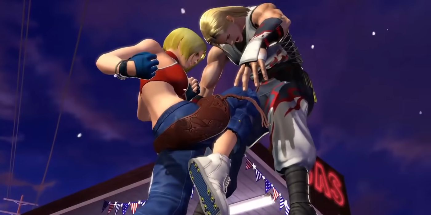 The King of Fighters 14- Blue Mary atacando Andy Bogard