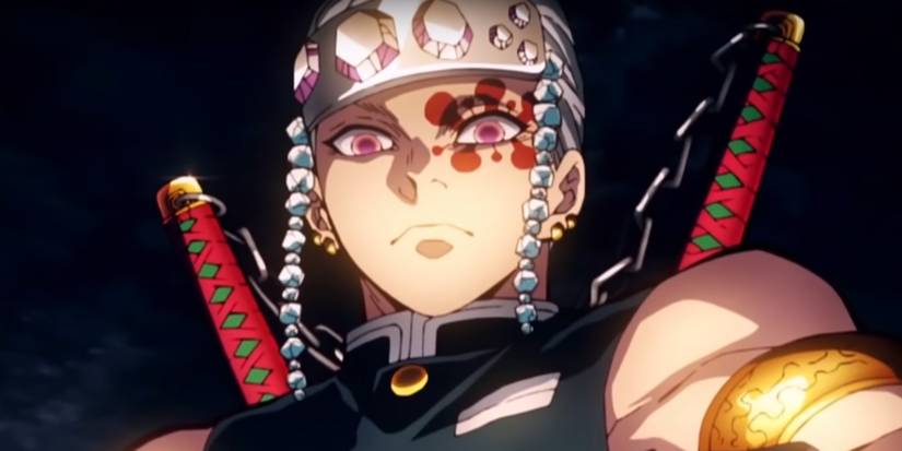 Тенген, смотрящий вниз в районе развлечений из "Demon Slayer"