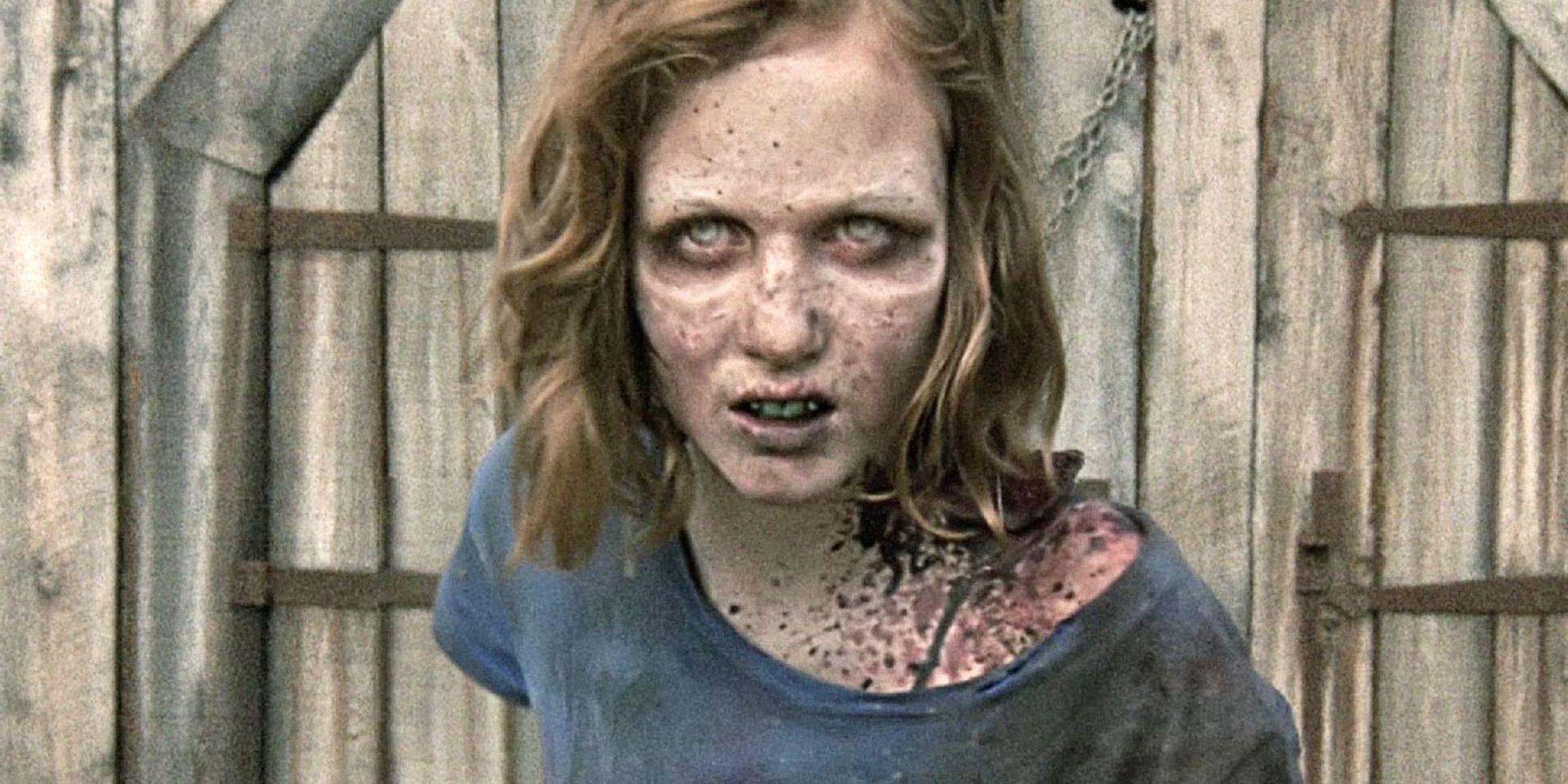 Sophia Peletier (Madison Lintz) as a zombie coming out of the shed on The Walking Dead