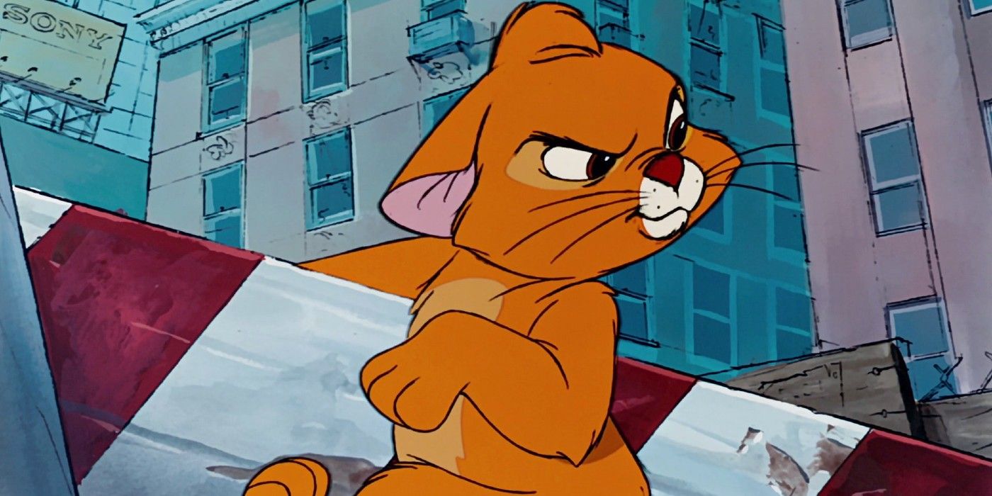 Oliver cat in Oliver & Company looking angry off to the side.