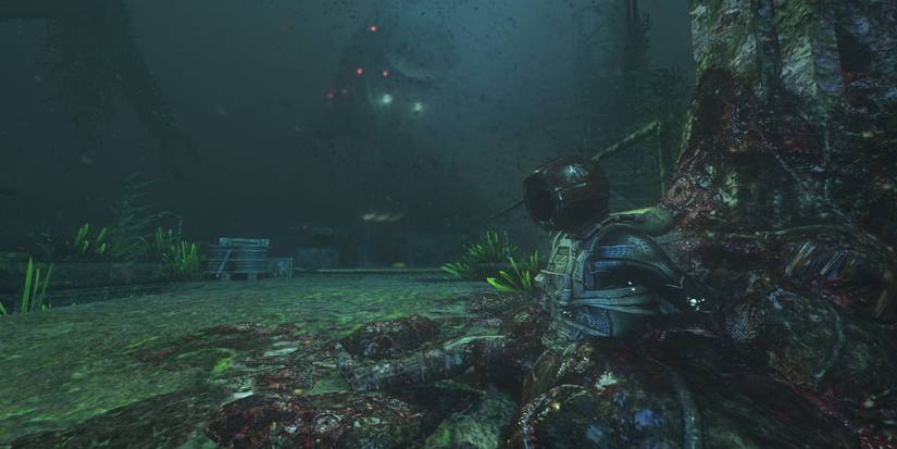 An abandoned sea suit at the bottom of the ocean in the video game Soma.