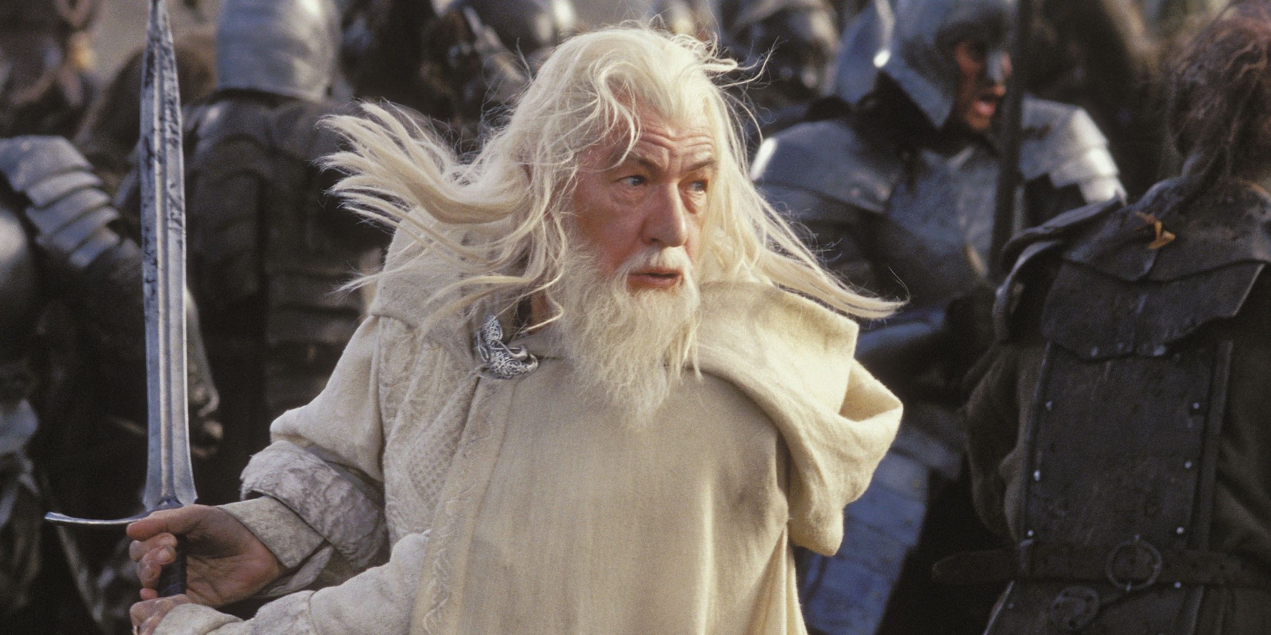 Gandalf wields a sword in battle.