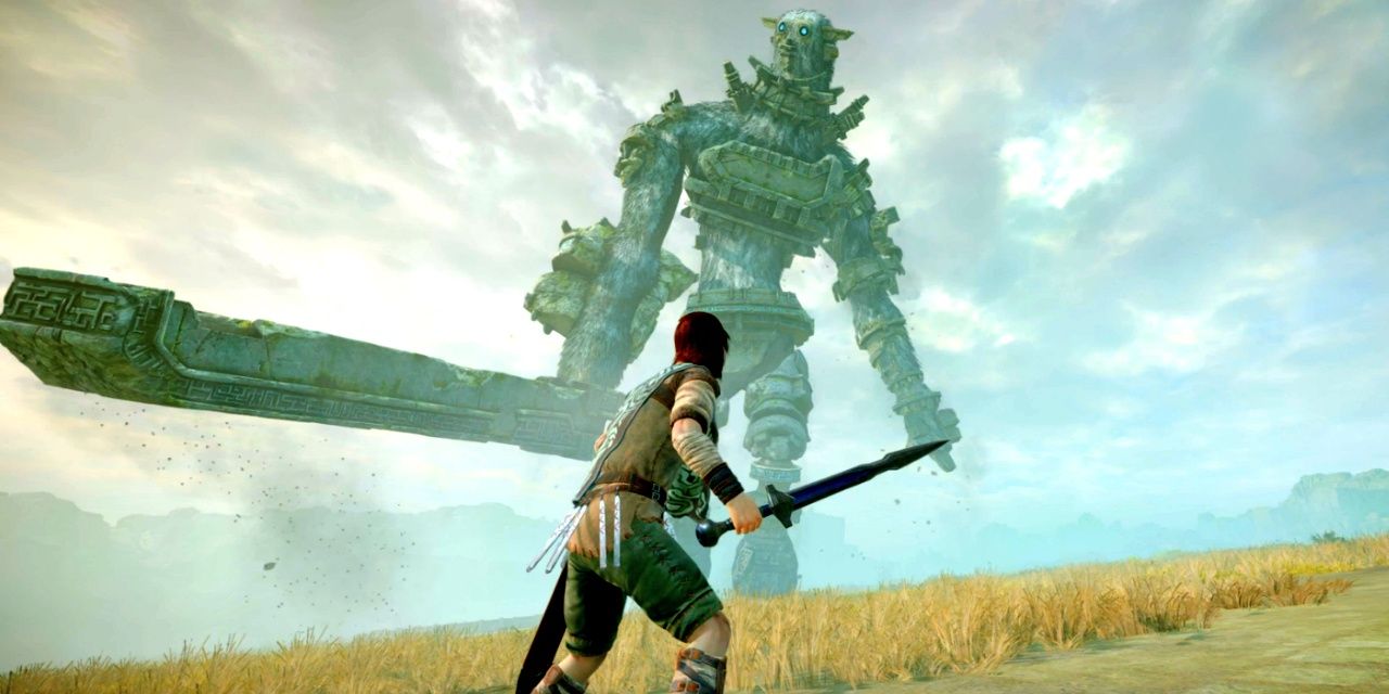 Shadow Of The Colossus Wander Facing A Colossus