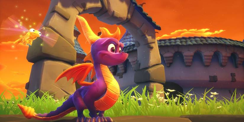 Spyro stoi przy kolumnie w Spyro Reignited Trilogy