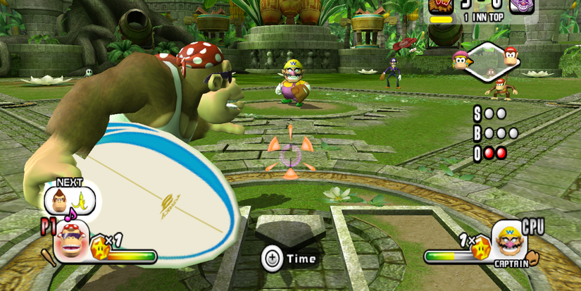 Funky Kong batting Mario Super Sluggers 