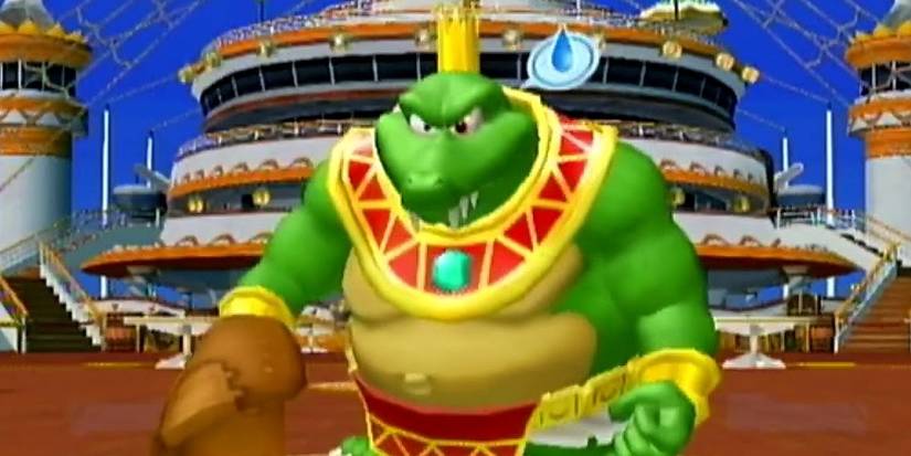 King K Rool pitching in Mario Super Sluggers 