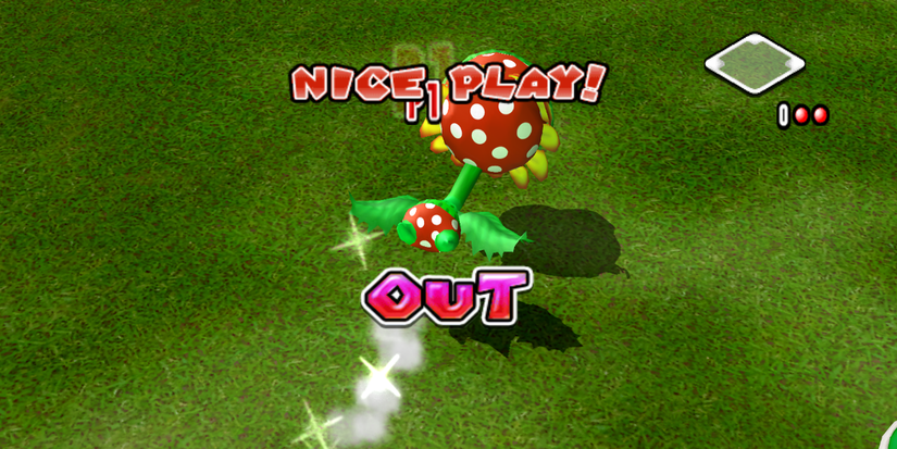 Petey Piranha making a catch in Super Mario Sluggers 