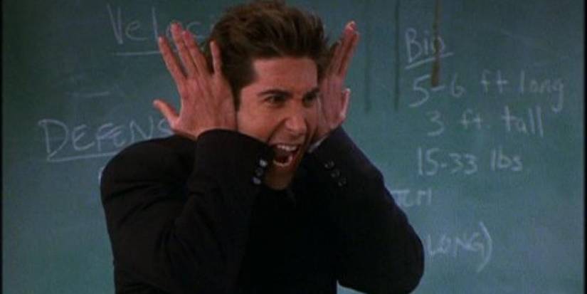 David Schwimmer as Ross Geller making a funny face while teaching a class
