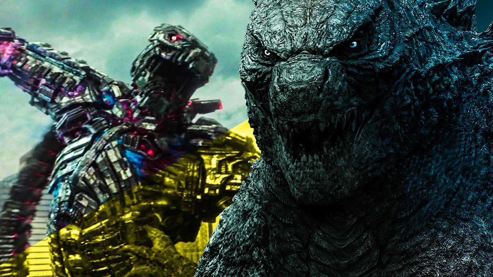 Download A stare-down between Mechagodzilla and Godzilla during an intense  battle Wallpaper | Wallpapers.com, image size:1600x900