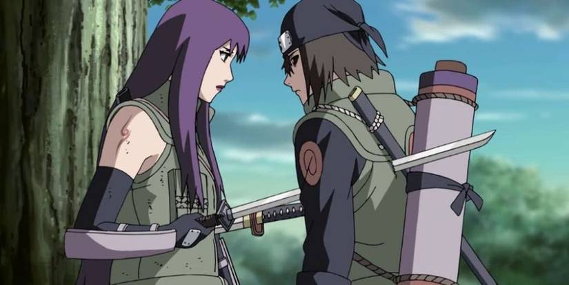 Yugao stabbing the resurrected Hayate in Naruto.