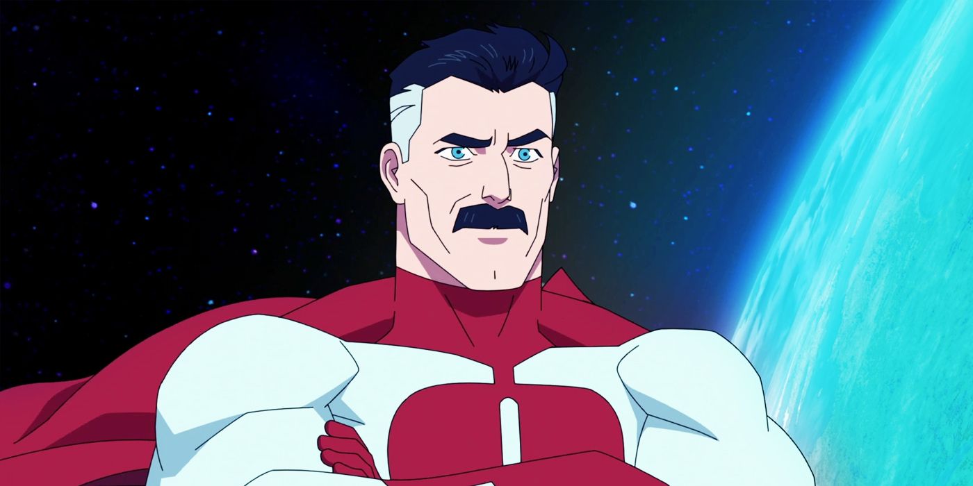 Omni-Man standing with arms crossed in space in Invincible