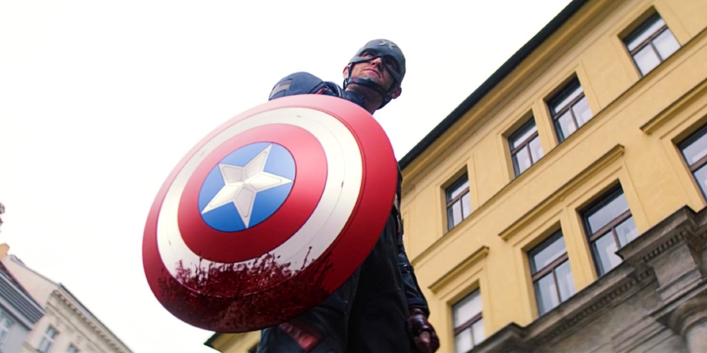 John Walker with bloody Captain America shield in Falcon and Winter Soldier