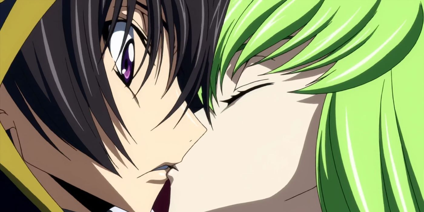 Lelouch and CC from Code Geass kiss.