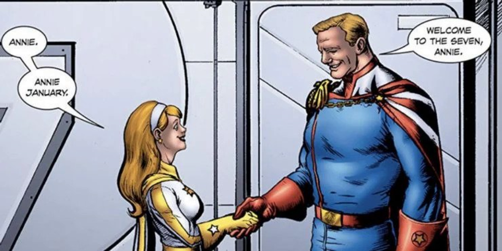 Starlight shaking hands with Homelander in The Boys
