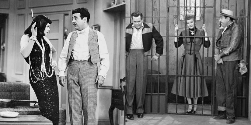Lucy Ricardo (Lucille Ball) and Tennessee Ernie Ford; Lucy Ricardo in jail with Ricky Ricardo (Desi Arnaz) and Tennessee Ernie Ford in "I Love Lucy."