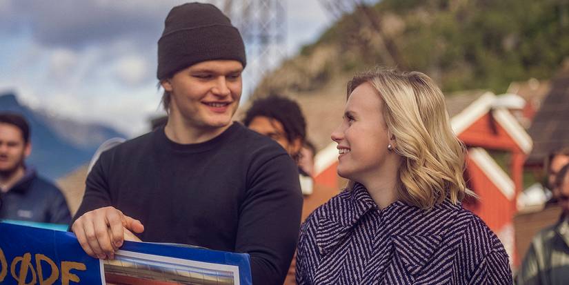 Ragnarok season 2 Netflix two characters smiling at each other