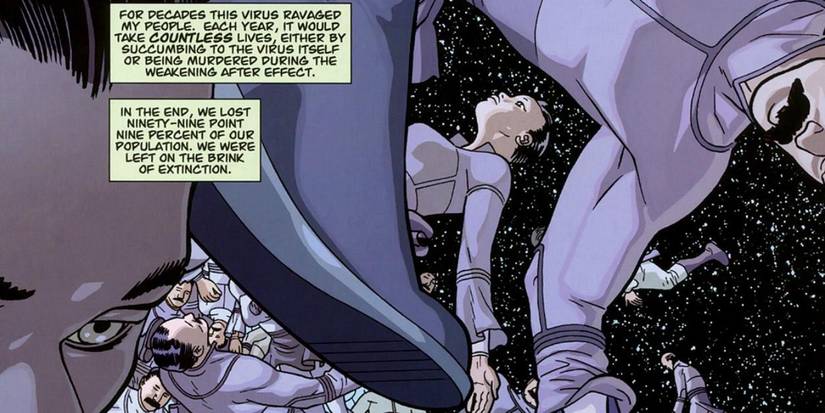 Scourge Virus victims floating on space in panel from Invincible comics