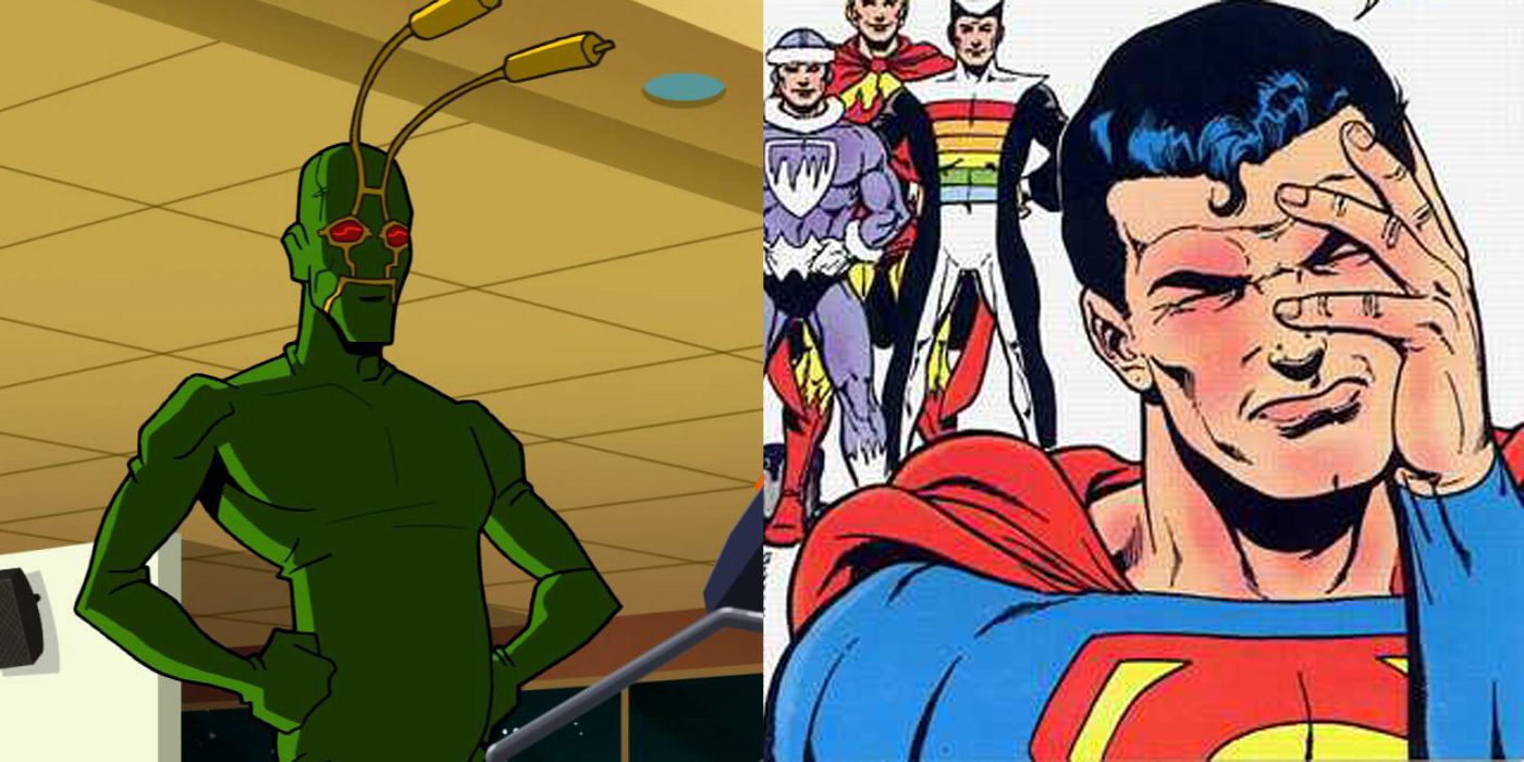 Ambush Bug from Batman The Brave and the Bold, and Superman looks ashamed