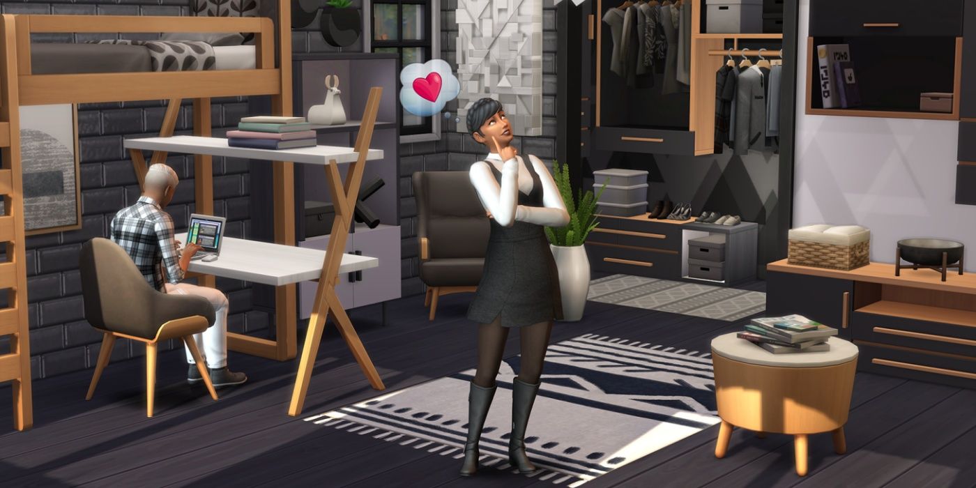 The Sims 4 Dream Home Decorator Game Pack key art showing a sim thinking about something in a beautifully furnished room