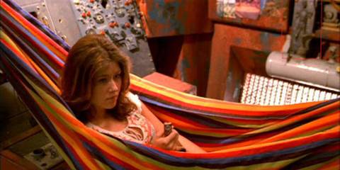 Kaylee in her hammock in the engine room in Firefly