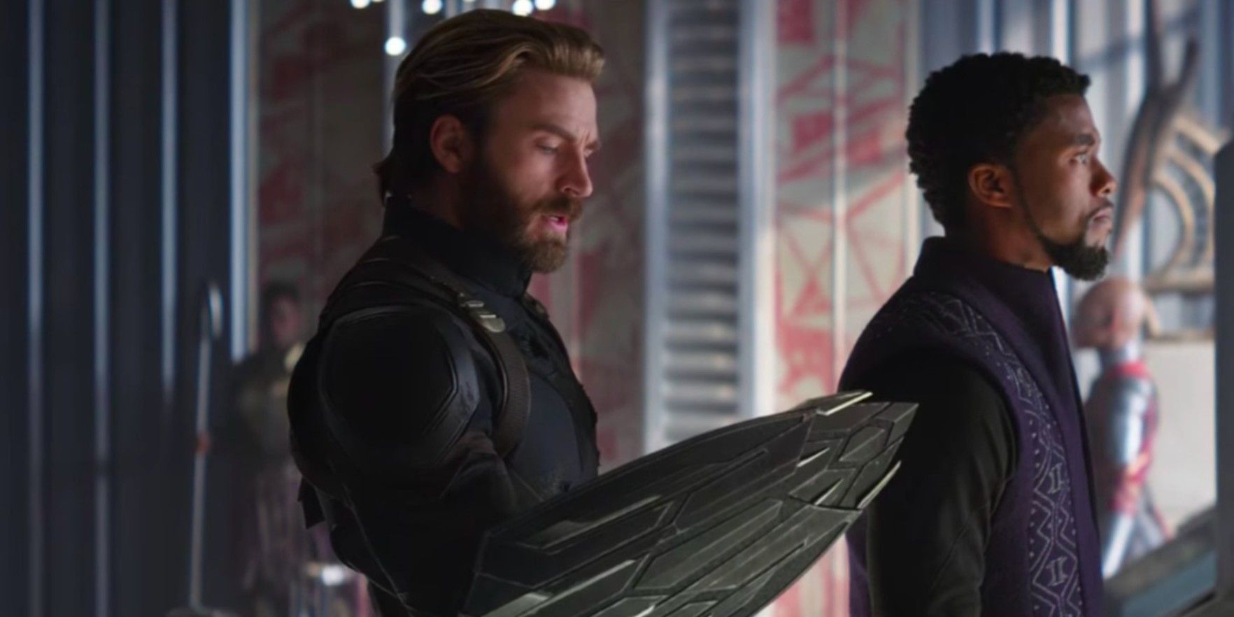 Captain America Holding A Shield With Black Panther In Avengers Infinity War
