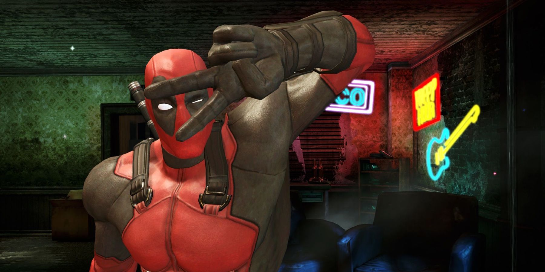 Deadpool breaking the fourth wall in the Deadpool game