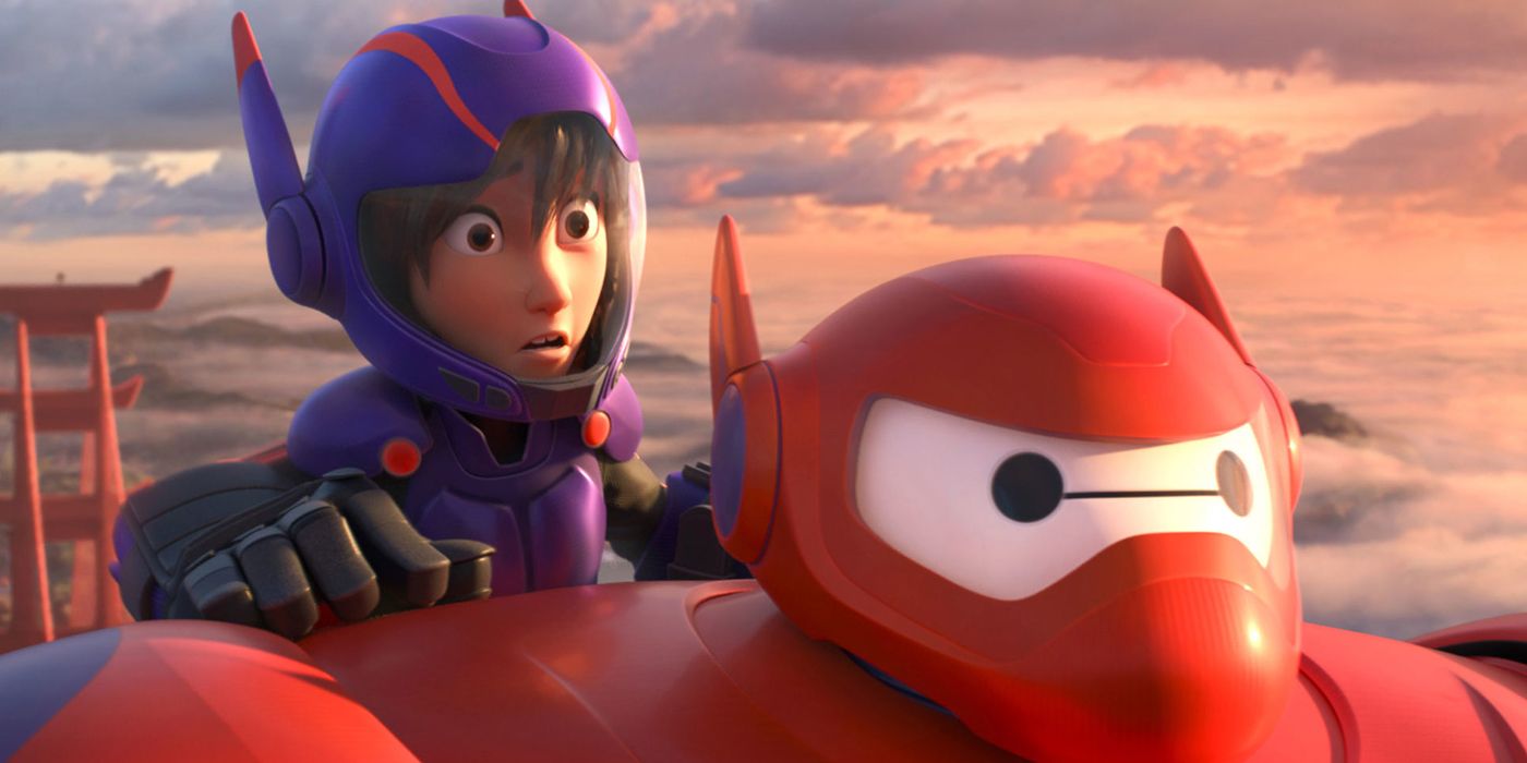 Hiro riding on Baymax in Big Hero 6